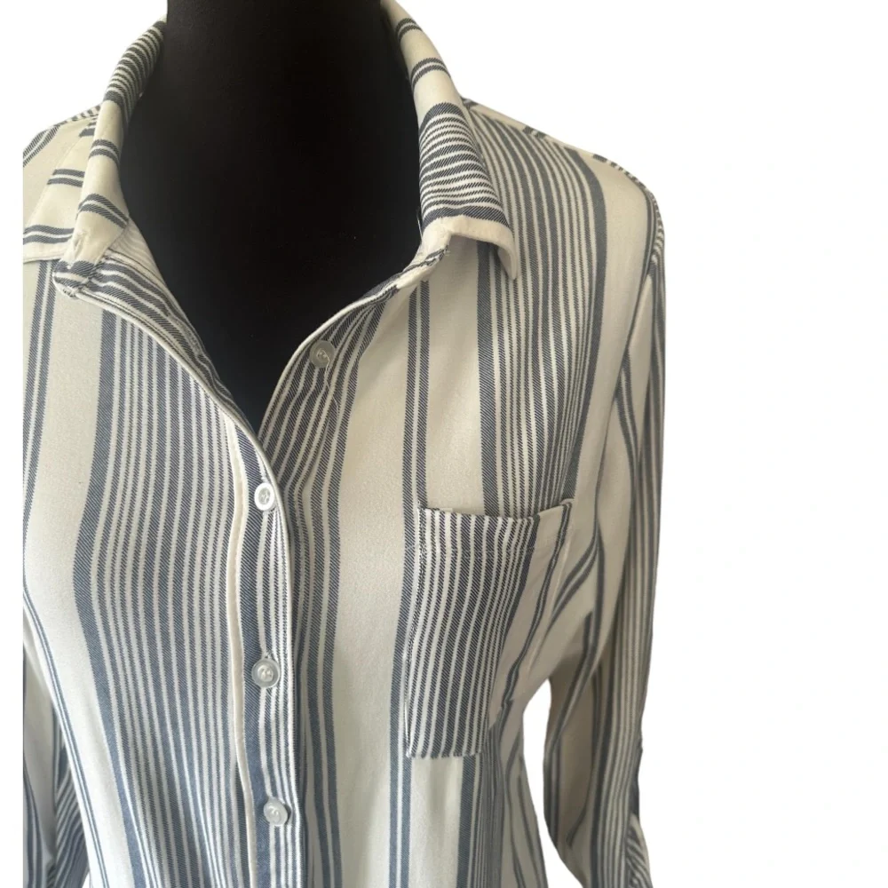 No Coment Button Down Dress With Blue White Stipes Size Large - Picture 2 of 8